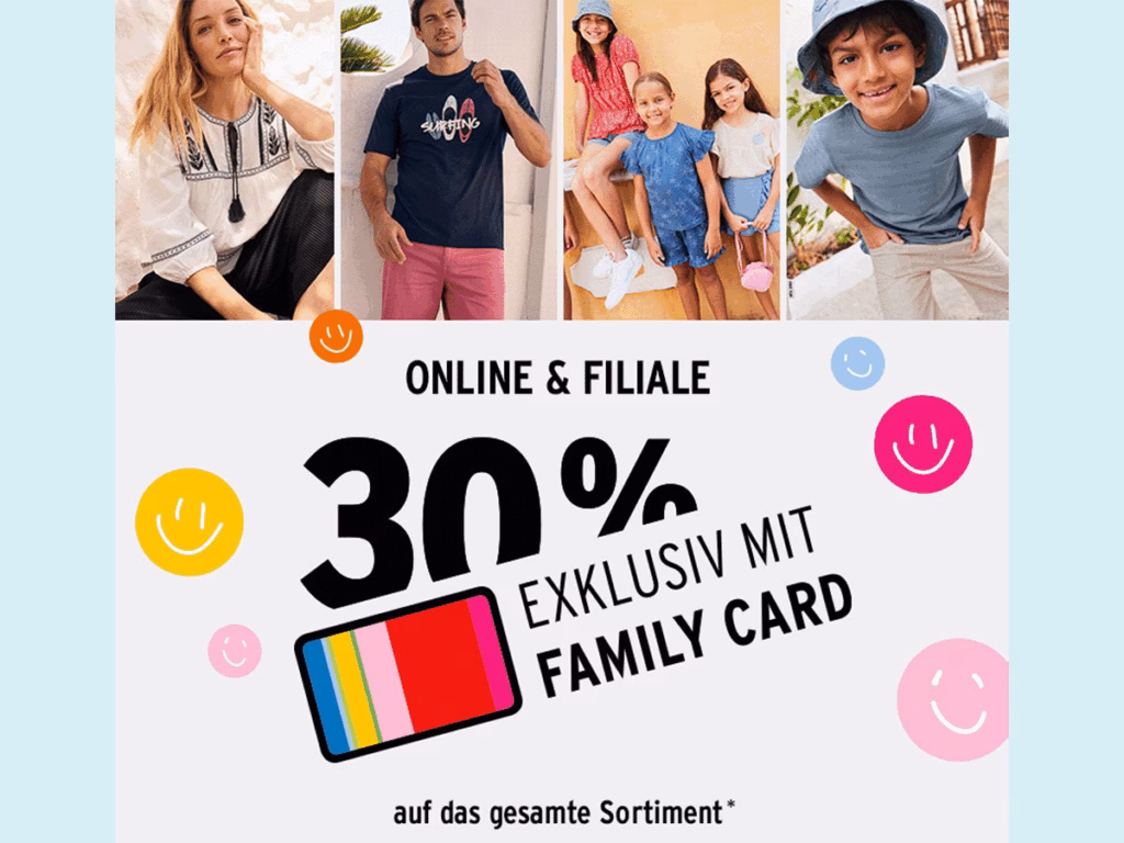 Spare bei Ernsting's family mit der Card bis zu 30 % auf das gesamte Sortiment