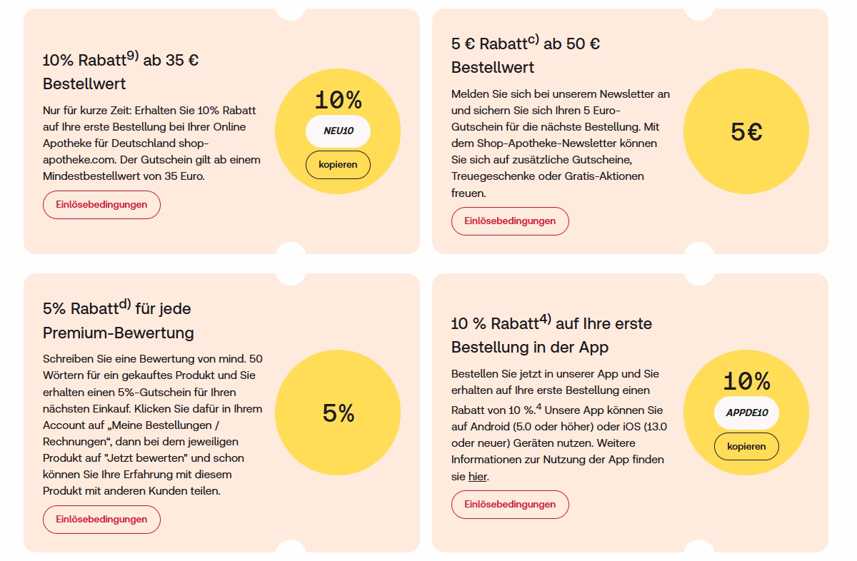 Überblick aktueller Gutscheine auf Shop Apotheke zum einfachen Sparen