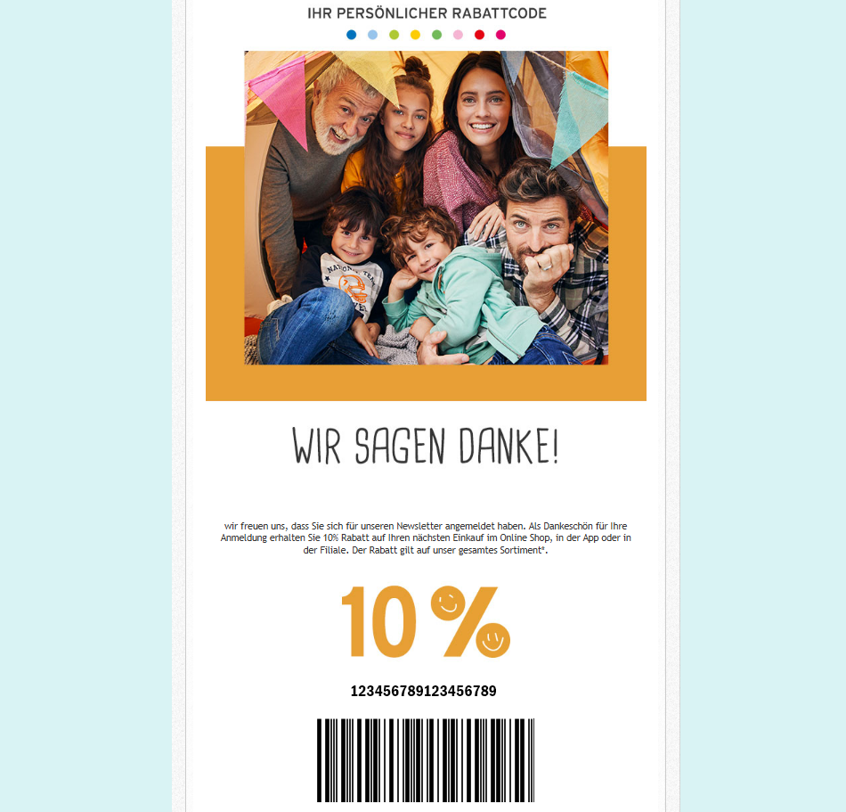 Beim Ernsting's family Newsletter anmelden und mit 10% Rabatt Gutschein sparen