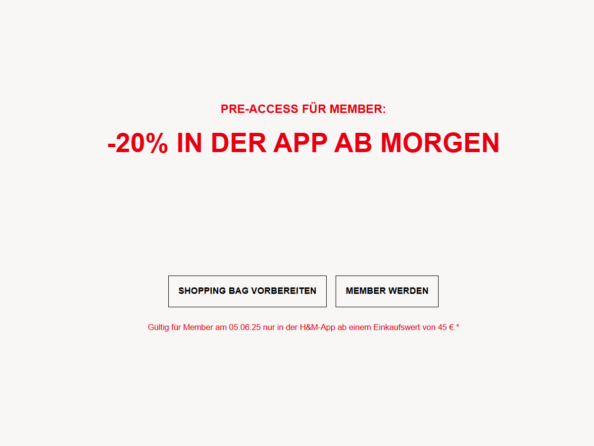 Newsletter-Hinweis zum früheren Sale-Zugriff für H&M Member, um 20 % zu sparen